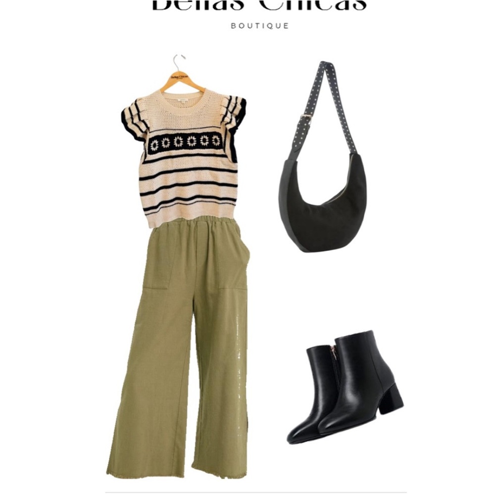 Olive Woven Pants with Slide Slit
